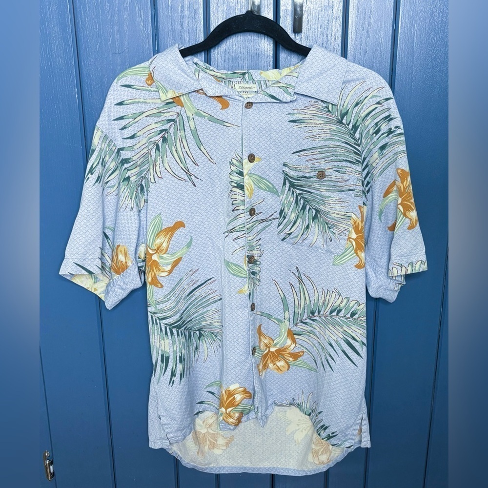 Island Republic Silk Blend Floral Hawaiian Shirt Medium Tropical Aloha Summer